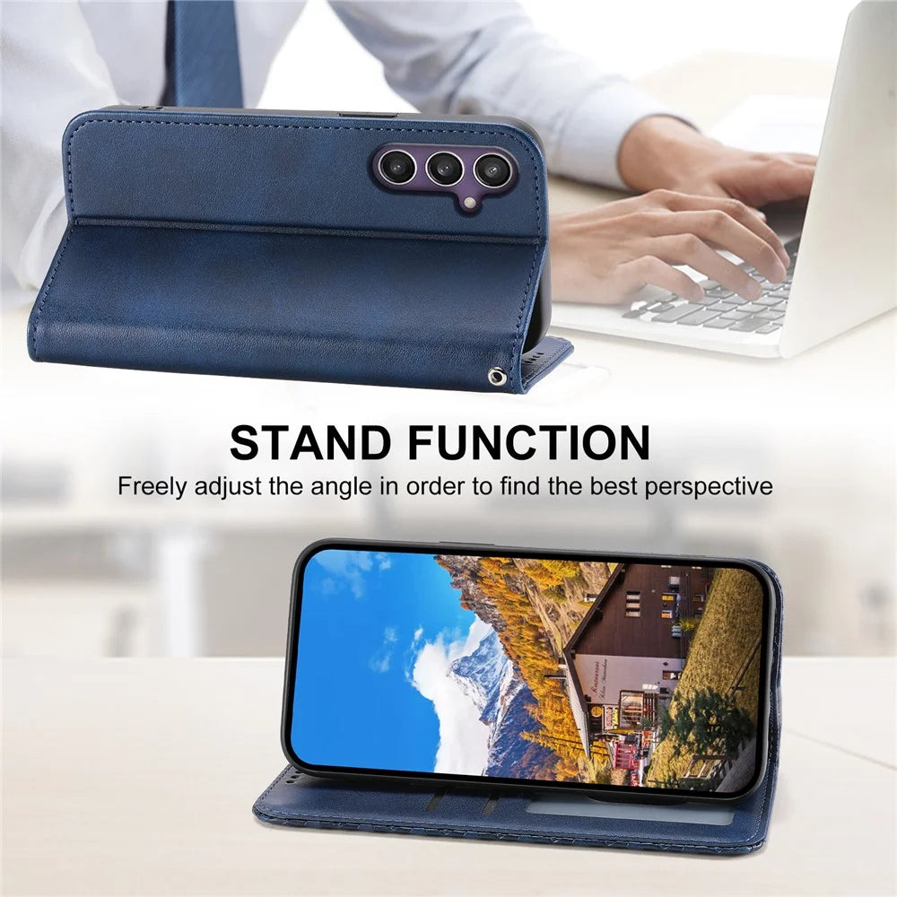 For Samsung Galaxy S25+ Case Calf Texture PU Leather Phone Cover with Wallet - Blue - 3