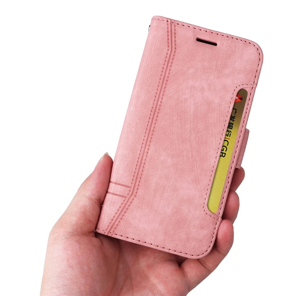 BETOPNICE 001 For Samsung Galaxy A23 4G / F23 5G / M23 5G / M13 4G / A23 5G (Global Version) Imprinted Stitching Line Leather Case Stand Wallet Phone Cover with Strap - Pink - 5
