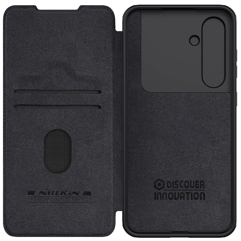 NILLKIN Qin Pro Series for Samsung Galaxy S24 FE Case with Card Slots Leather Phone Cover - Black - 6