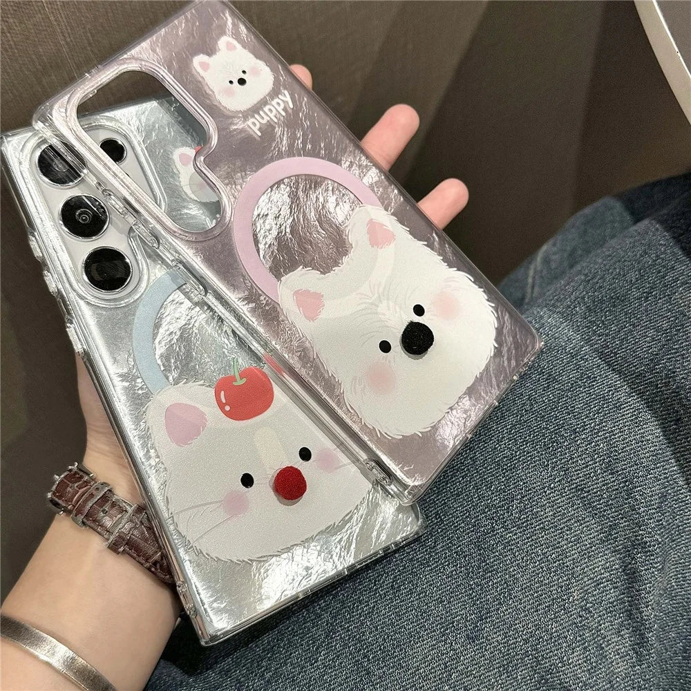 For Samsung Galaxy S24 Ultra Magnetic Phone Case Cartoon Animal TPU+PC Back Cover - Pink - 4