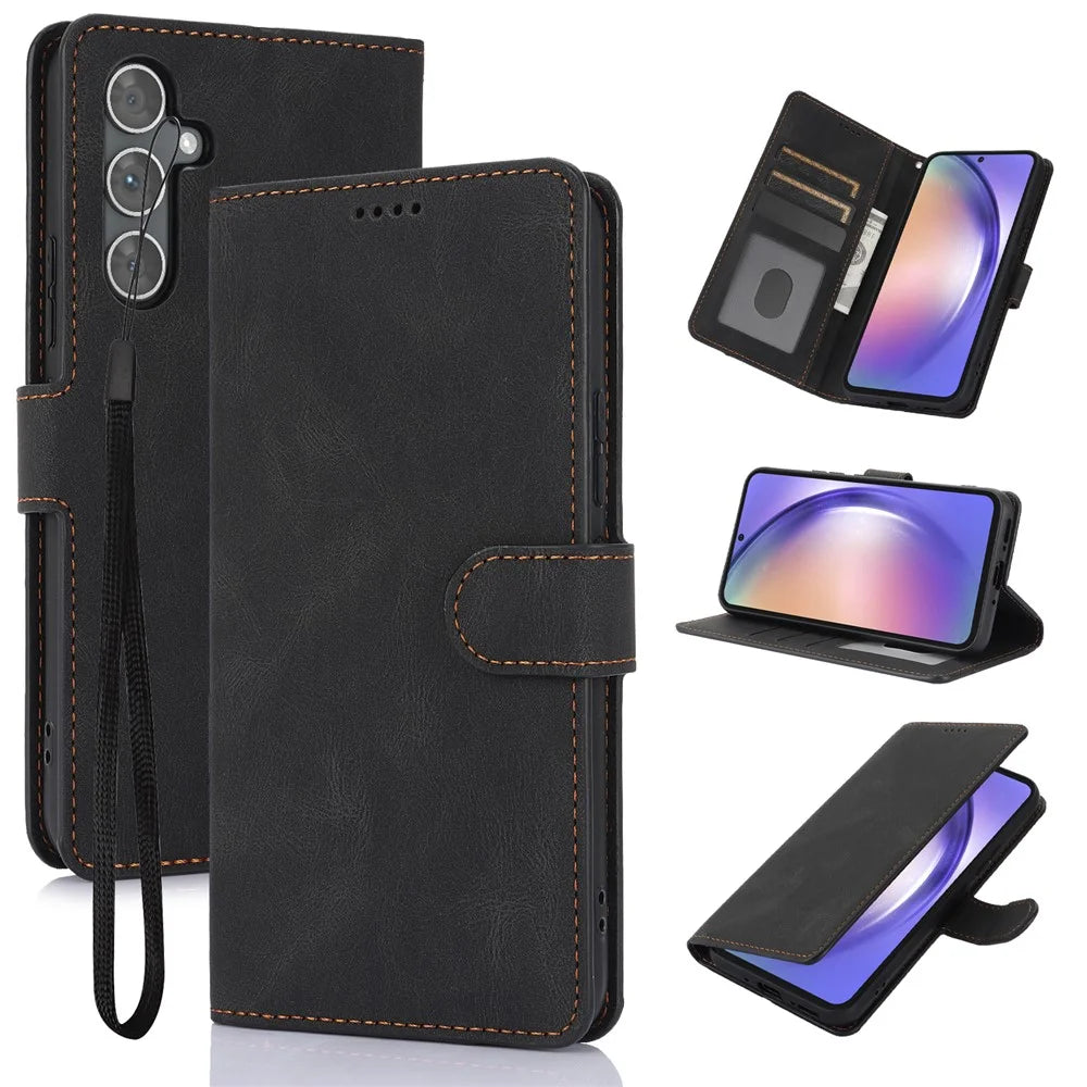 For Samsung Galaxy A36 5G Case PU Leather Phone Cover with Wallet Stand View - Black - 1