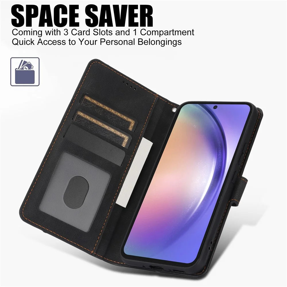 For Samsung Galaxy A36 5G Case PU Leather Phone Cover with Wallet Stand View - Black - 5