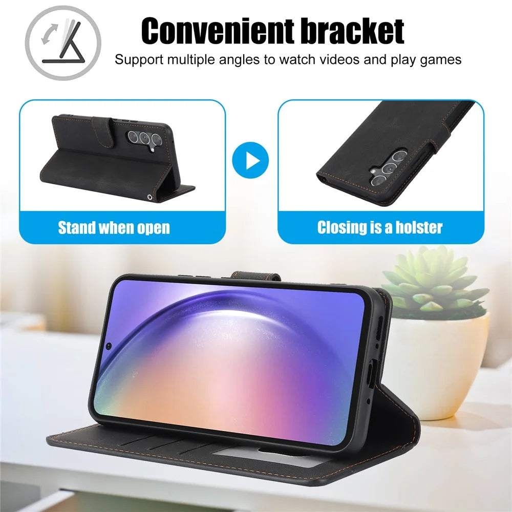 For Samsung Galaxy A36 5G Case PU Leather Phone Cover with Wallet Stand View - Black - 6