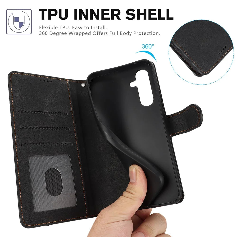 For Samsung Galaxy A36 5G Case PU Leather Phone Cover with Wallet Stand View - Black - 7
