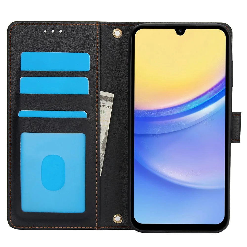 SY-003 For Samsung Galaxy A37 5G / A56 5G / A36 5G Case PU Leather Stand View Phone Wallet Cover with Hand Strap - Black - 2