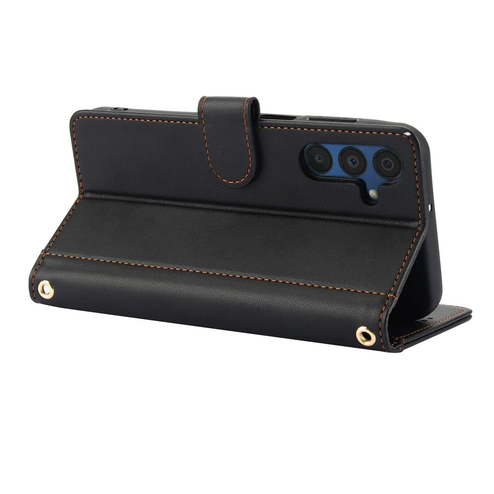SY-003 For Samsung Galaxy A37 5G / A56 5G / A36 5G Case PU Leather Stand View Phone Wallet Cover with Hand Strap - Black - 3