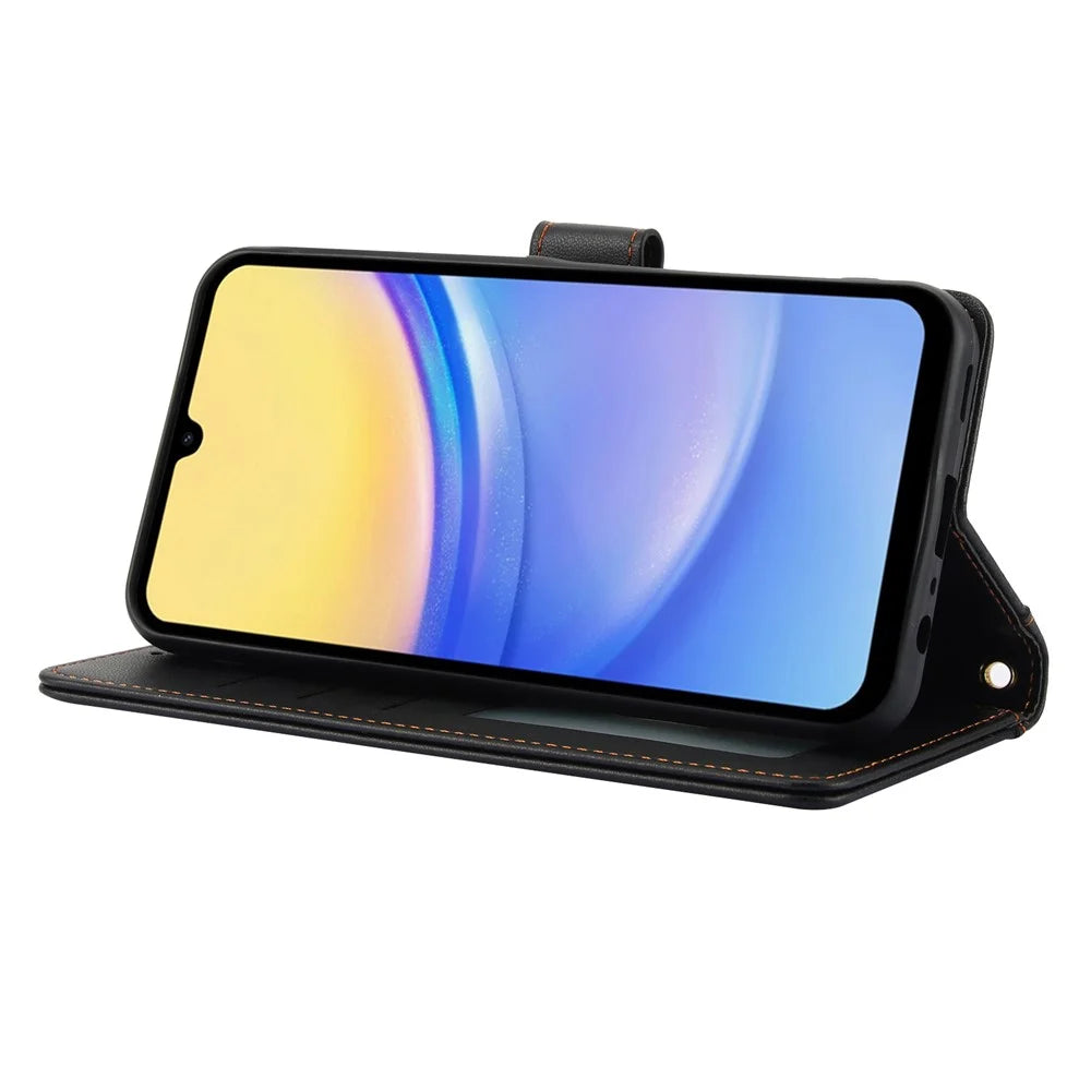 SY-003 For Samsung Galaxy A37 5G / A56 5G / A36 5G Case PU Leather Stand View Phone Wallet Cover with Hand Strap - Black - 4