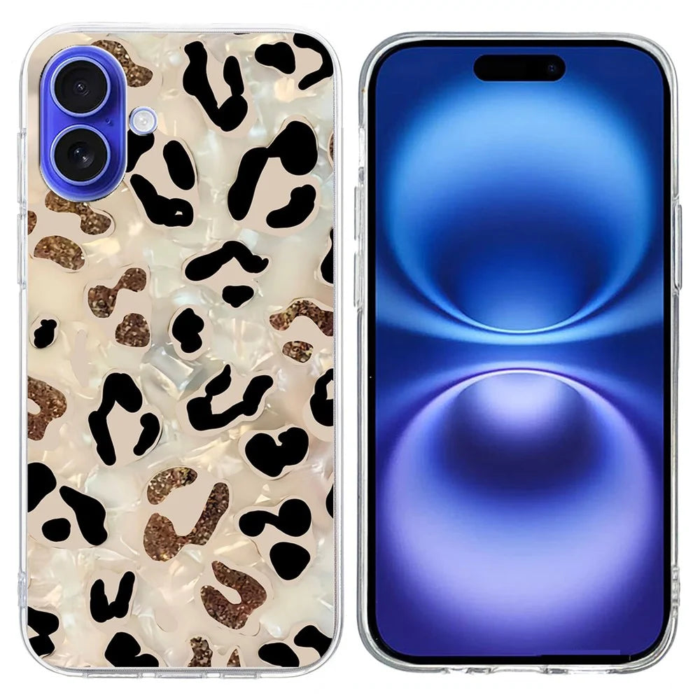 For iPhone 16 Case Pattern Printing Shockproof Soft TPU Phone Cover - Leopard Print - 1