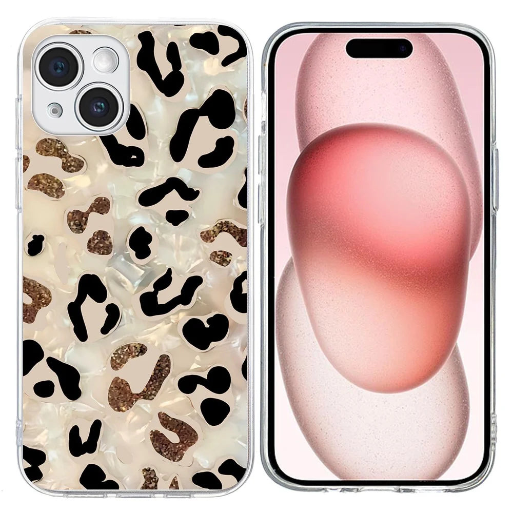 For iPhone 15 Case Pattern Printing Shockproof Soft TPU Phone Cover - Leopard Print - 1