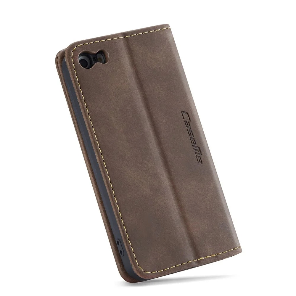 CASEME For iPhone 5s / iPhone SE (1st generation) / iPhone 5 Case  013 Series Card Holder Stand Leather Phone Cover - Coffee - 4