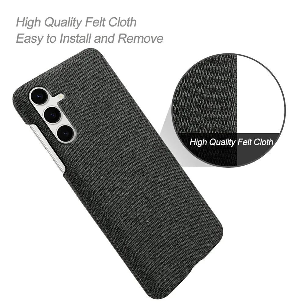 For Samsung Galaxy S25+ Case Cloth Texture Anti-Scratch Protective PC Phone Cover - Black - 4