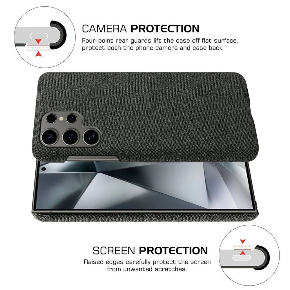 For Samsung Galaxy S25 Ultra Case Cloth Texture Anti-Scratch Protective PC Phone Cover - Black - 5