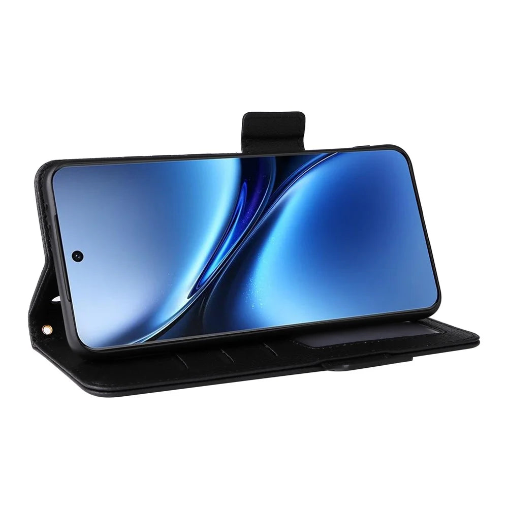 For vivo X200 5G Case with Wrist Strap Litchi Texture PU Leather Wallet Phone Cover - Black - 3