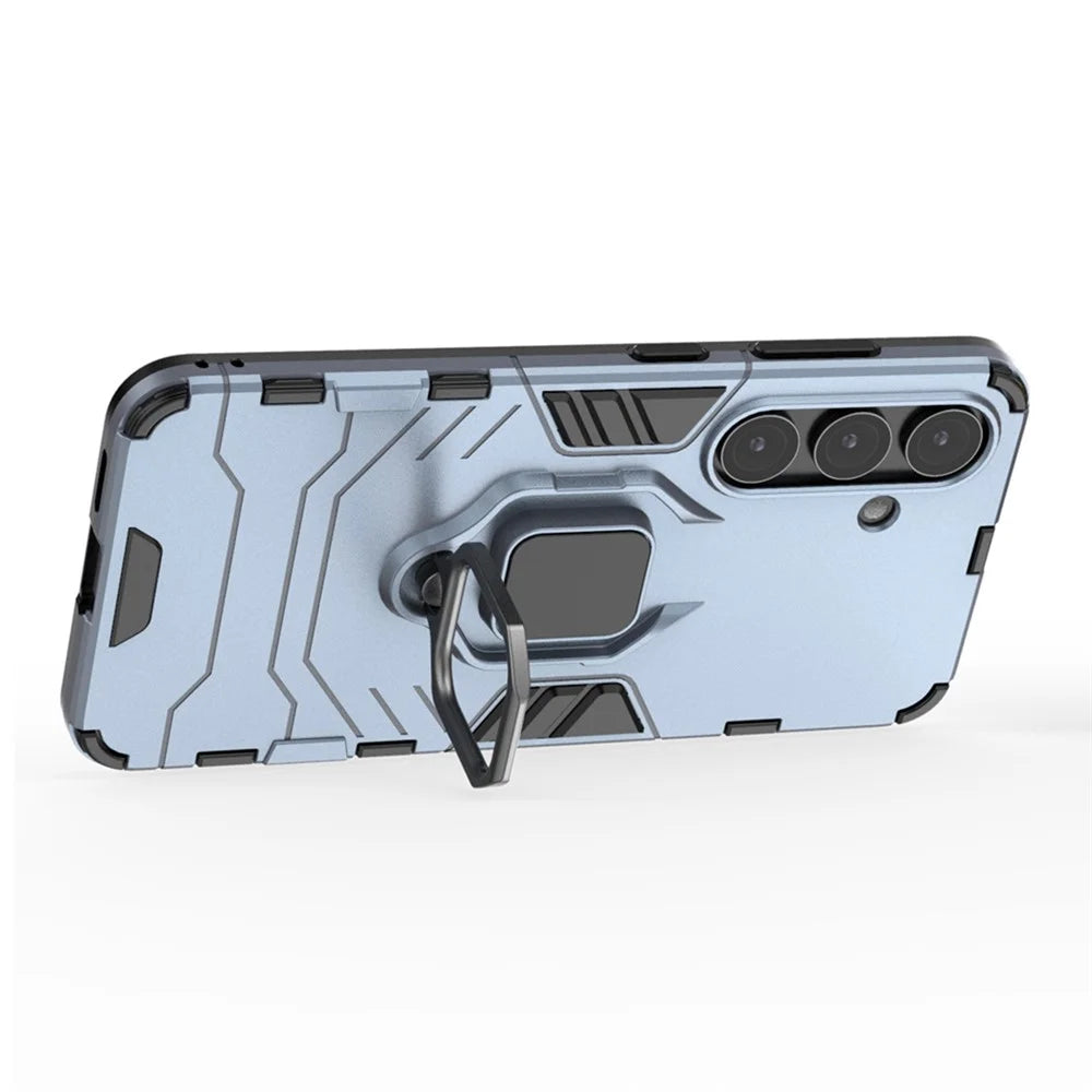 For Samsung Galaxy S25+ Case PC+TPU Protective Phone Cover with Ring Kickstand - Blue - 2