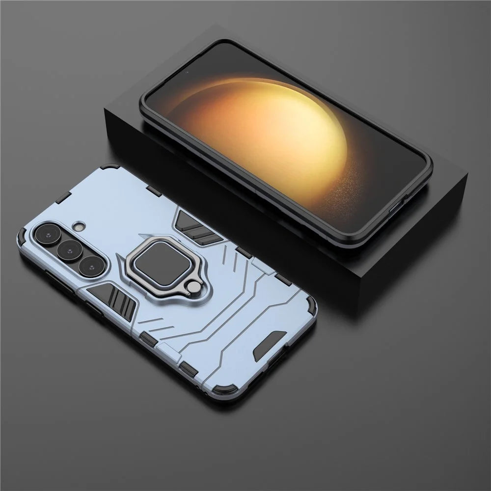 For Samsung Galaxy S25+ Case PC+TPU Protective Phone Cover with Ring Kickstand - Blue - 6