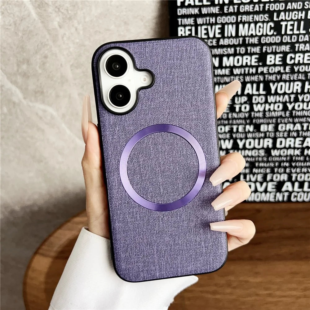 For iPhone 16 Case Drop-Proof TPU+Cloth Back Phone Cover Compatible with MagSafe - Purple - 2