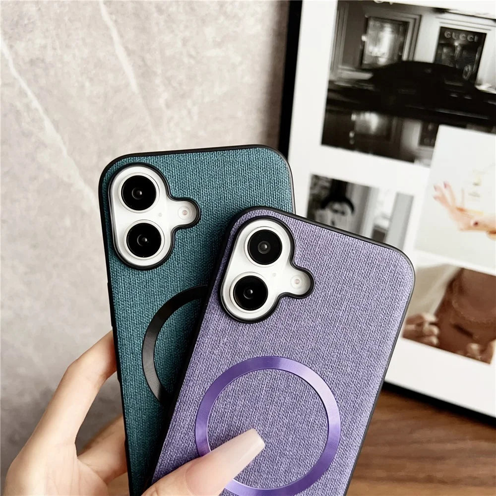 For iPhone 16 Case Drop-Proof TPU+Cloth Back Phone Cover Compatible with MagSafe - Purple - 4
