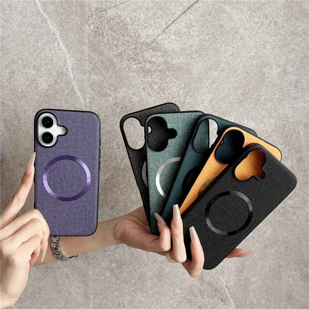 For iPhone 16 Case Drop-Proof TPU+Cloth Back Phone Cover Compatible with MagSafe - Purple - 5