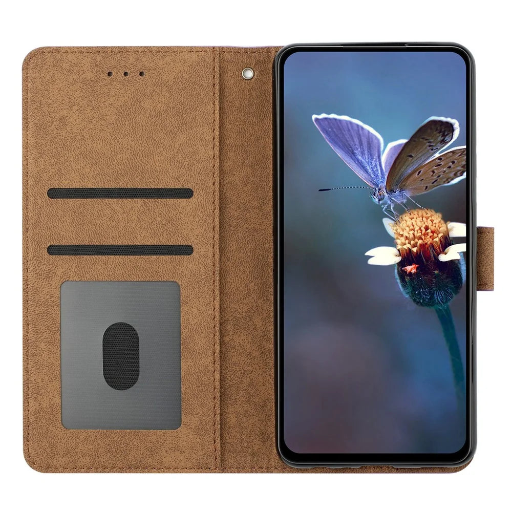 For Samsung Galaxy S25 Ultra Case Imprinted Butterfly Leather Wallet Phone Cover - Brown - 2