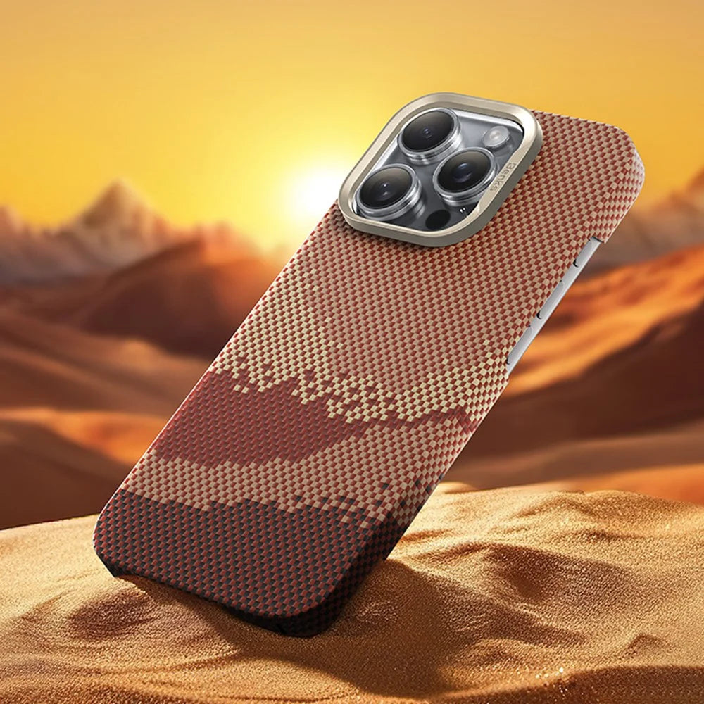 BENKS For iPhone 16 Pro Max Case Compatible with MagSafe Carbon Fiber Texture Aramid Fiber + PC Phone Cover, Gold - 2