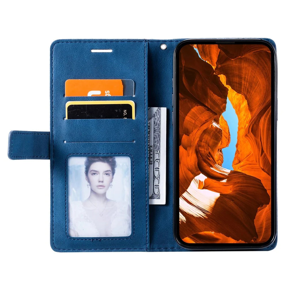 For Samsung Galaxy S25 Case Imprinted Lines PU Leather Splicing Wallet Phone Cover - Blue - 2