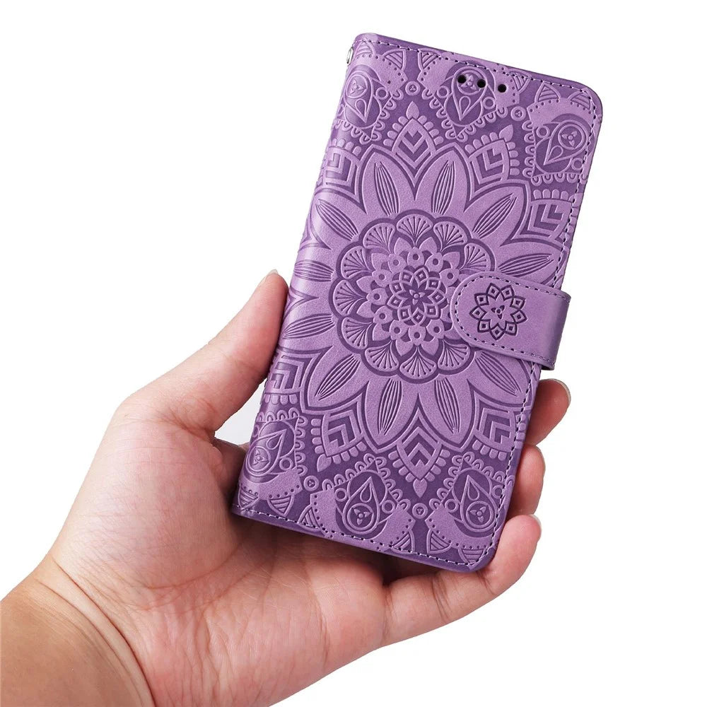 For Samsung Galaxy S20 FE / S20 FE 5G / S20 Lite Sunflower Imprinted PU Leather Case Stand Magnetic Clasp Wallet Phone Cover with Strap - Purple - 6