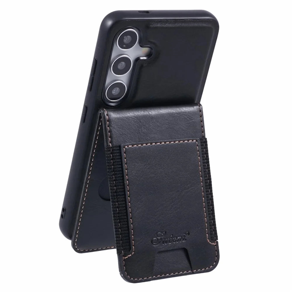 SUTENI H17 For Samsung Galaxy S24 Magnetic Case Card Holder Kickstand Phone Cover - Black - 2