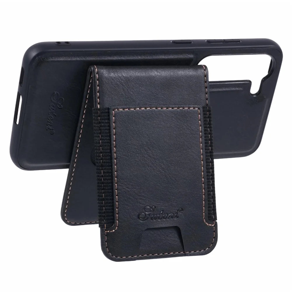 SUTENI H17 For Samsung Galaxy S23 Magnetic Case Card Holder Kickstand Phone Cover - Black - 3