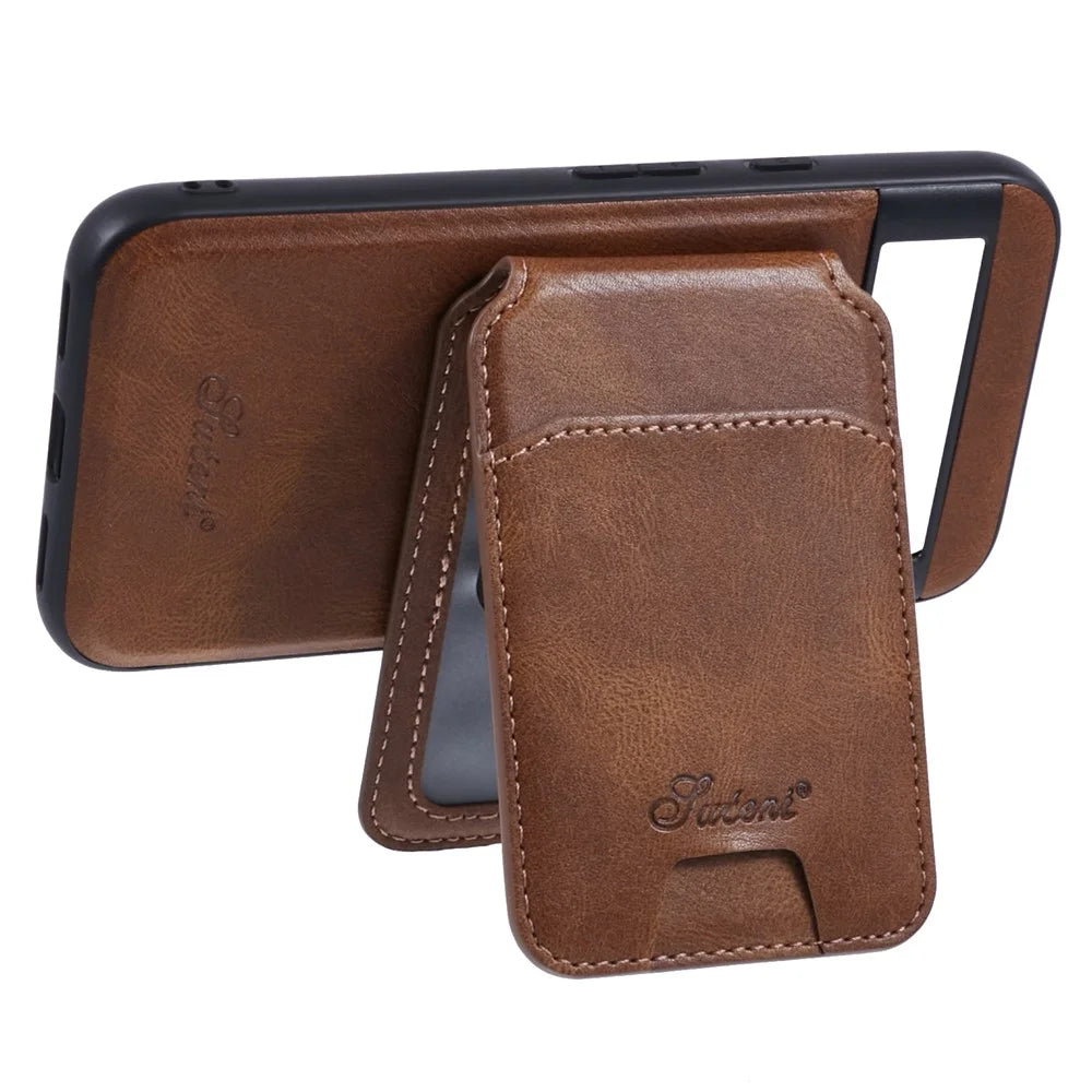 SUTENI H15 For Google Pixel 8a Magnetic Case Detachable Card Holder Phone Cover - Brown - 3