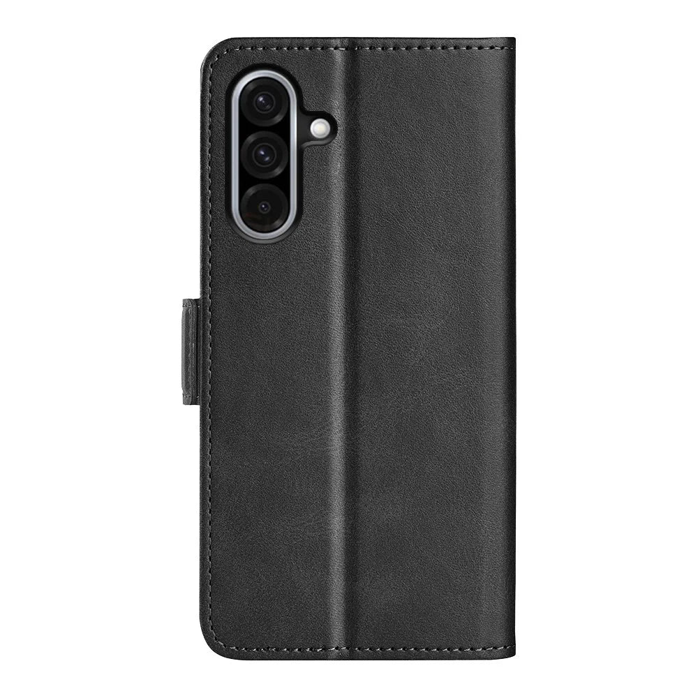 For Samsung Galaxy A36 5G / A56 5G Stand Case Calf Texture Leather Wallet Phone Cover - Black - 6