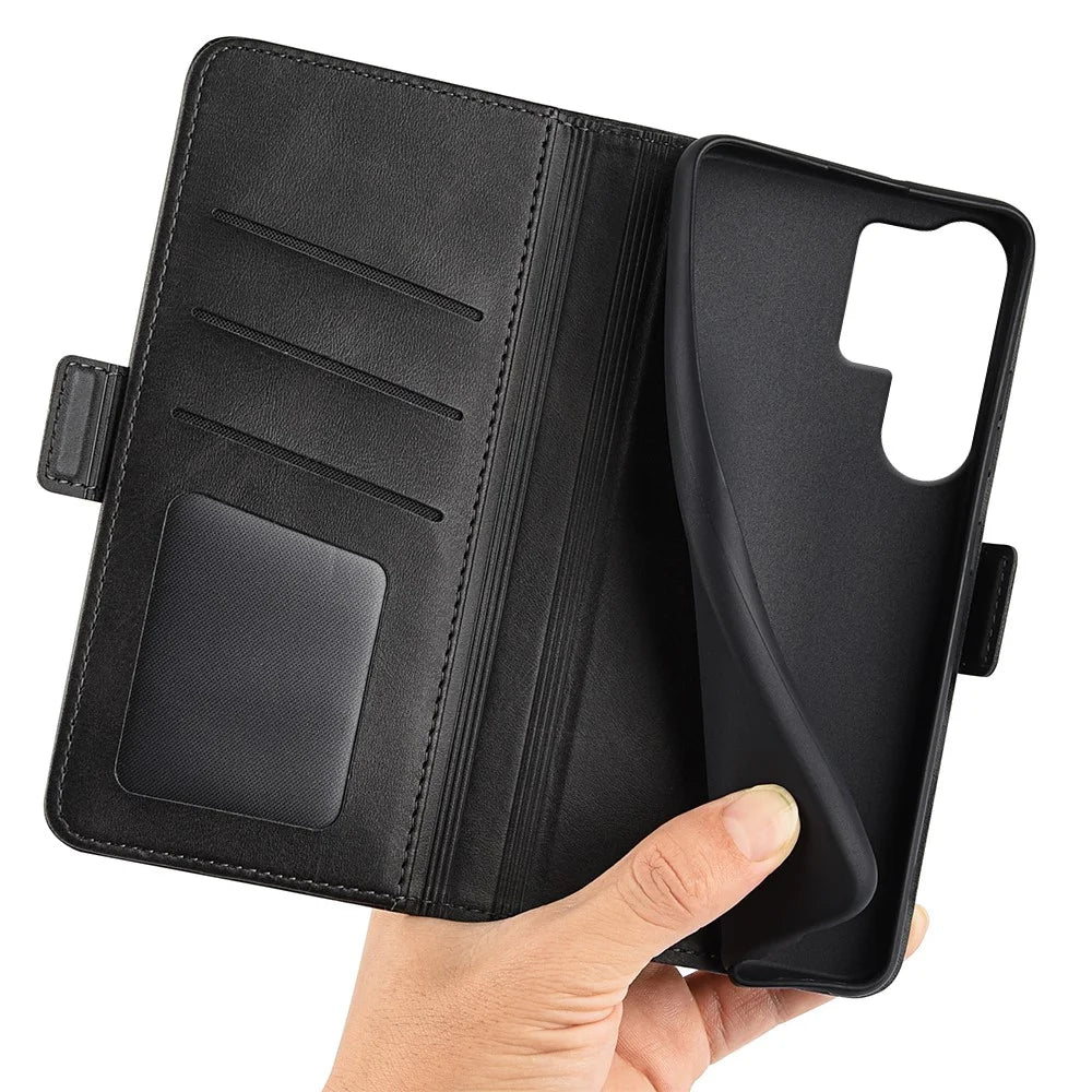 For Samsung Galaxy S25 Ultra Stand Case Calf Texture Leather Wallet Phone Cover - Black - 4
