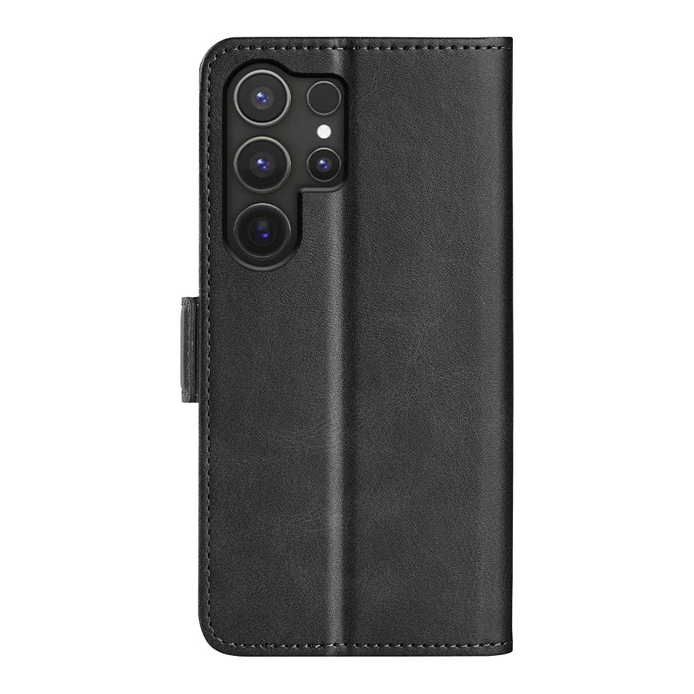 For Samsung Galaxy S25 Ultra Stand Case Calf Texture Leather Wallet Phone Cover - Black - 6