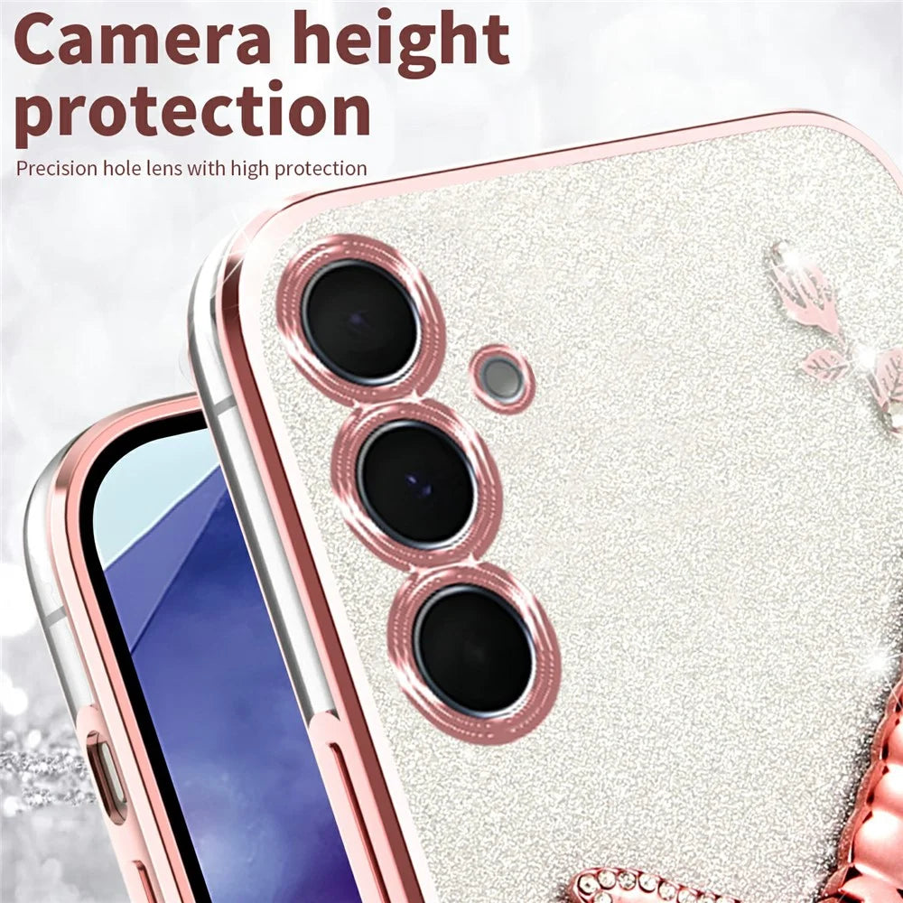 KADEM For Samsung Galaxy S24+ Case Dragonfly Kickstand TPU Flowers Glitter Phone Cover - Pink - 4