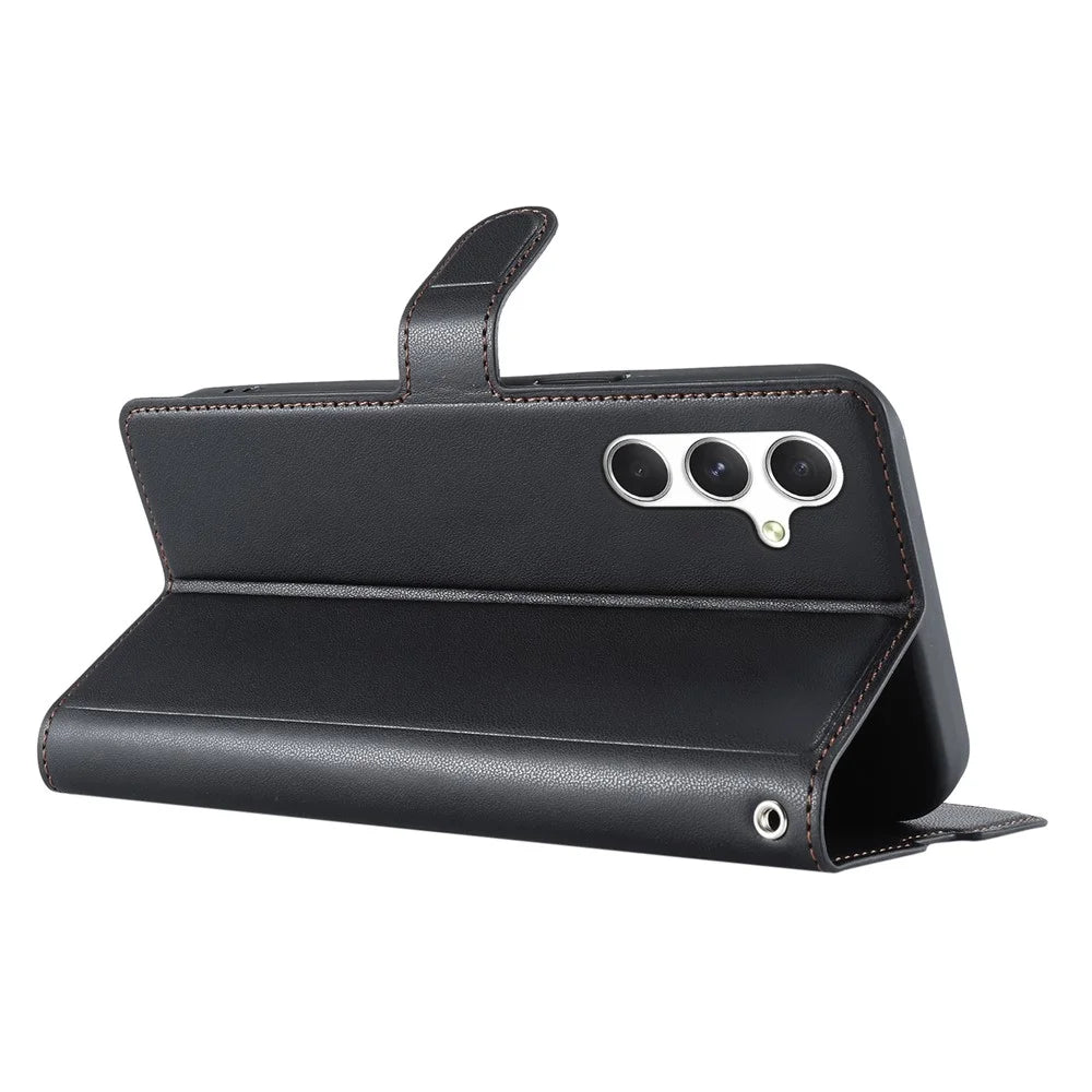 For Samsung Galaxy A15 4G / 5G Case Dots Imprinted PU Leather Flip Phone Cover with Card Slot, Strap - Black - 4