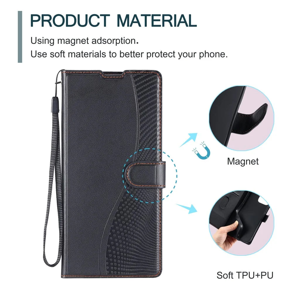 For Samsung Galaxy A15 4G / 5G Case Dots Imprinted PU Leather Flip Phone Cover with Card Slot, Strap - Black - 6