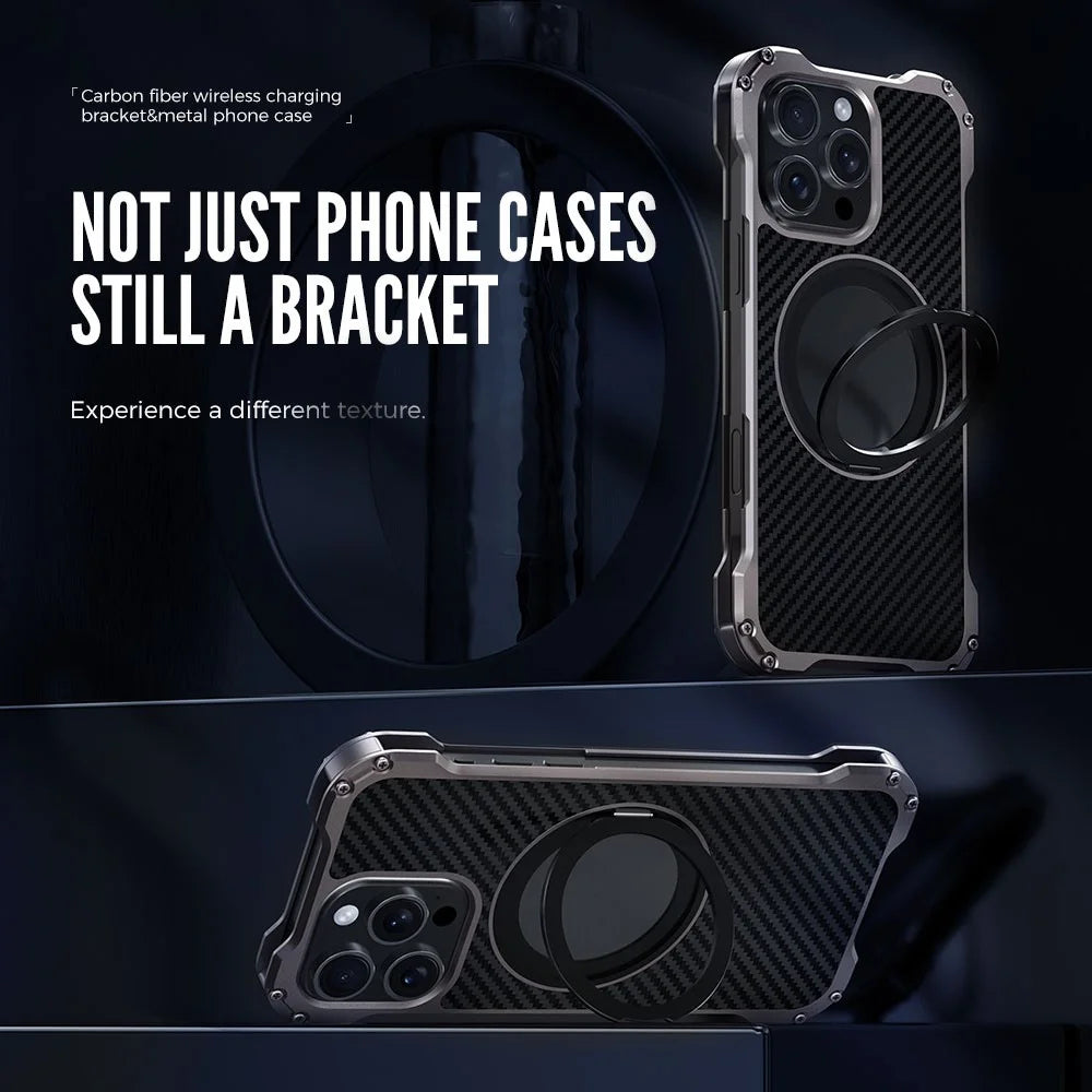 R-JUST RJ-51 For iPhone 16 Pro Max Case Compatible with MagSafe Kickstand PC + Aluminum Alloy Phone Cover - 2