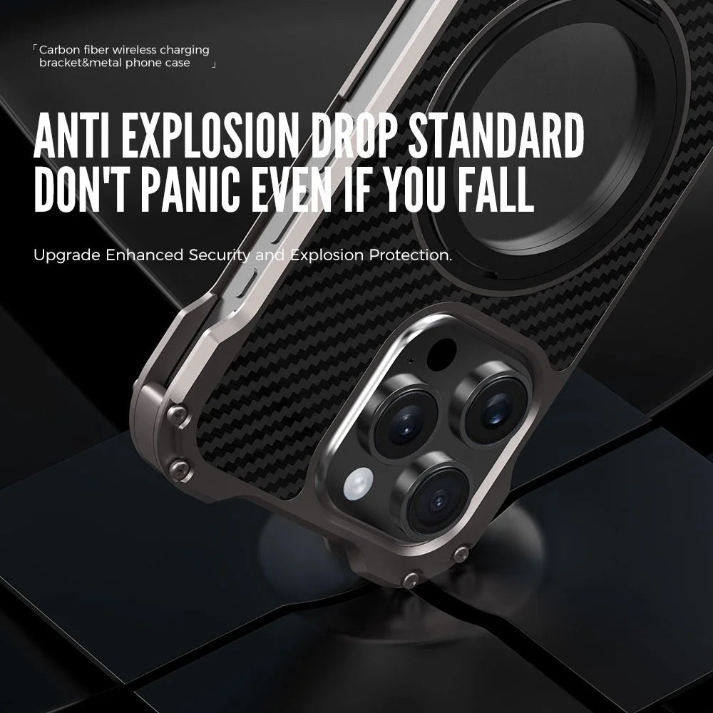 R-JUST RJ-51 For iPhone 16 Pro Max Case Compatible with MagSafe Kickstand PC + Aluminum Alloy Phone Cover - 5