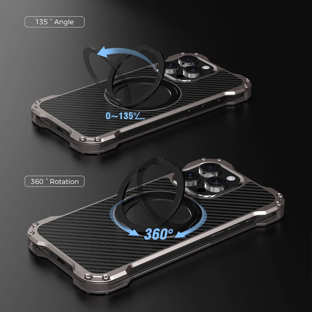 R-JUST RJ-51 For iPhone 16 Pro Max Case Compatible with MagSafe Kickstand PC + Aluminum Alloy Phone Cover - 6