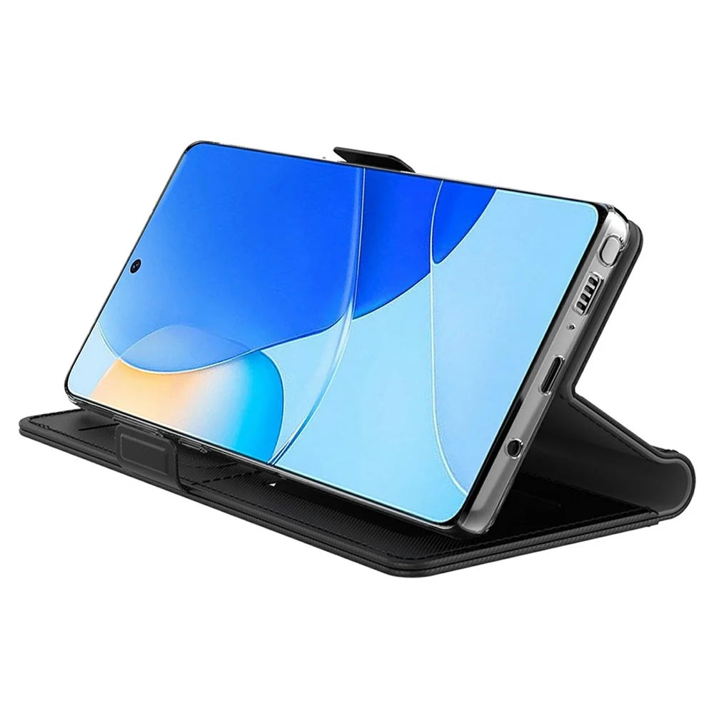 For Infinix Hot 50 4G Case Stand PU Leather Phone Cover Card Holder Mirror - Black - 2