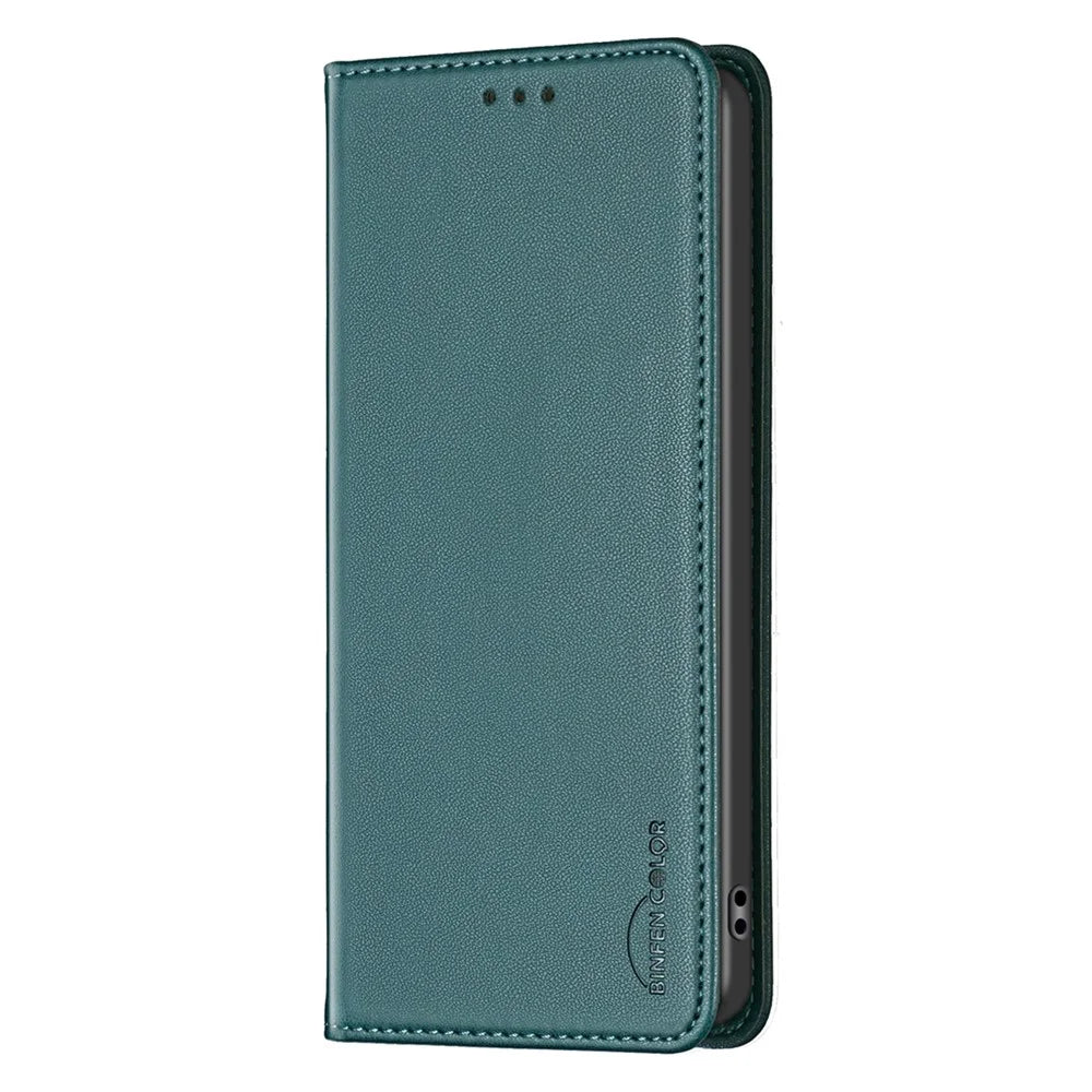 BINFEN COLOR BF18 For Samsung Galaxy S25 Ultra Leather Case Card Slots Phone Cover - Green - 7