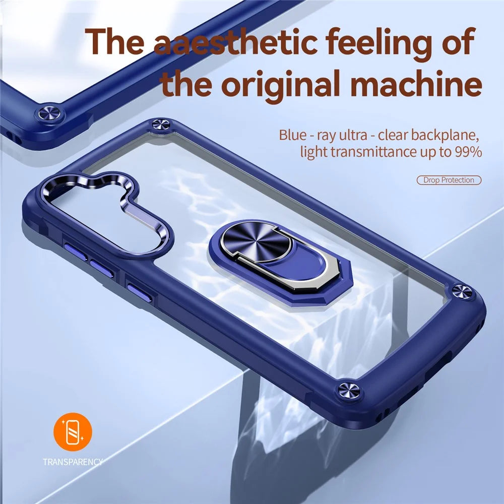For Samsung Galaxy S25+ Case Alloy Lens Frame PC + TPU Kickstand Phone Back Cover - Blue - 2