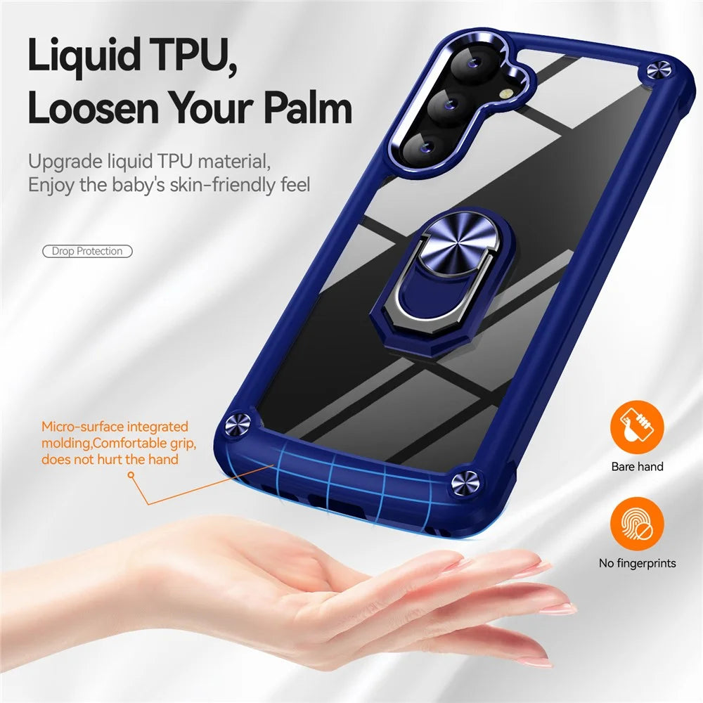 For Samsung Galaxy S25+ Case Alloy Lens Frame PC + TPU Kickstand Phone Back Cover - Blue - 3
