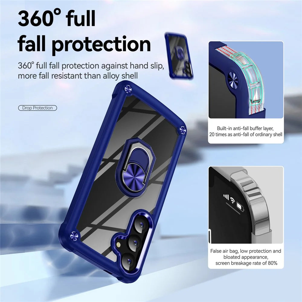 For Samsung Galaxy S25+ Case Alloy Lens Frame PC + TPU Kickstand Phone Back Cover - Blue - 4