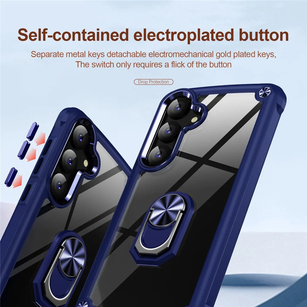For Samsung Galaxy S25+ Case Alloy Lens Frame PC + TPU Kickstand Phone Back Cover - Blue - 5