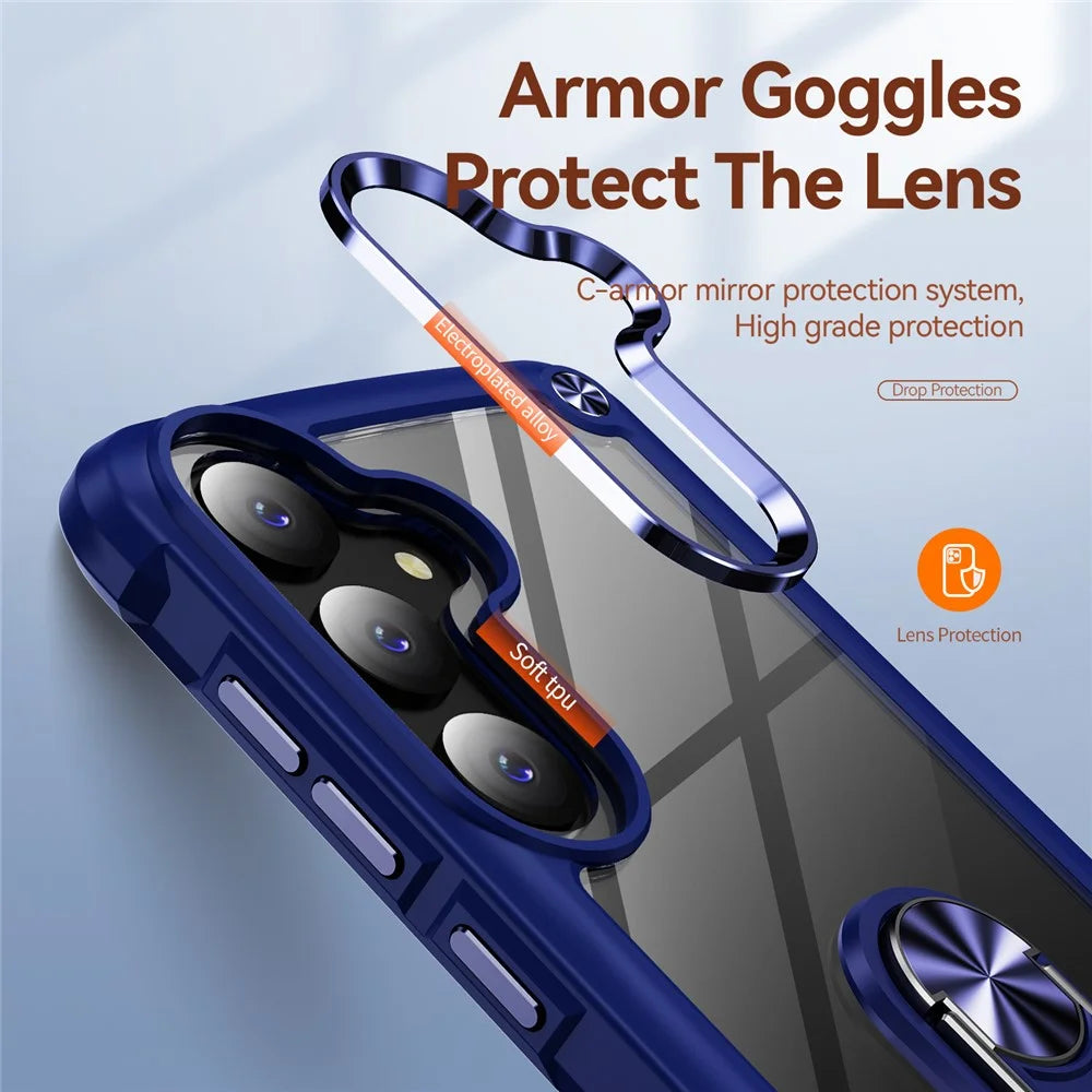 For Samsung Galaxy S25+ Case Alloy Lens Frame PC + TPU Kickstand Phone Back Cover - Blue - 6
