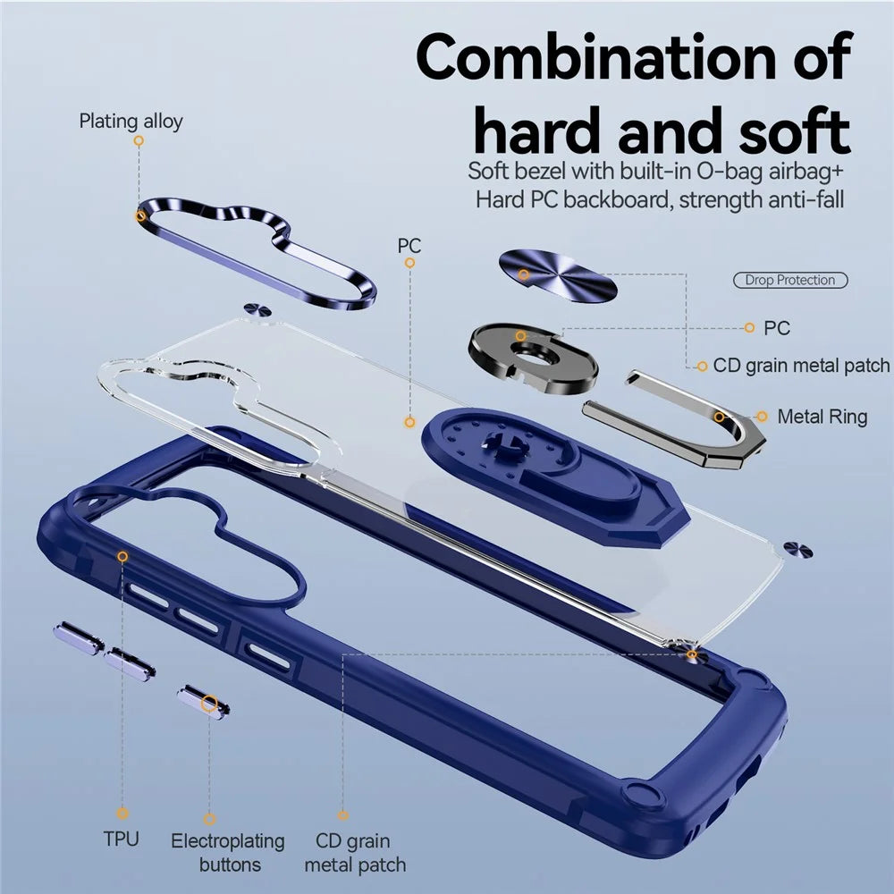 For Samsung Galaxy S25+ Case Alloy Lens Frame PC + TPU Kickstand Phone Back Cover - Blue - 7