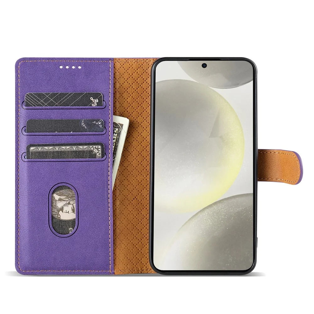 N.BEKUS CSJ-001 For Samsung Galaxy S25 Stand Case PU Leather Wallet Phone Cover - Purple - 2