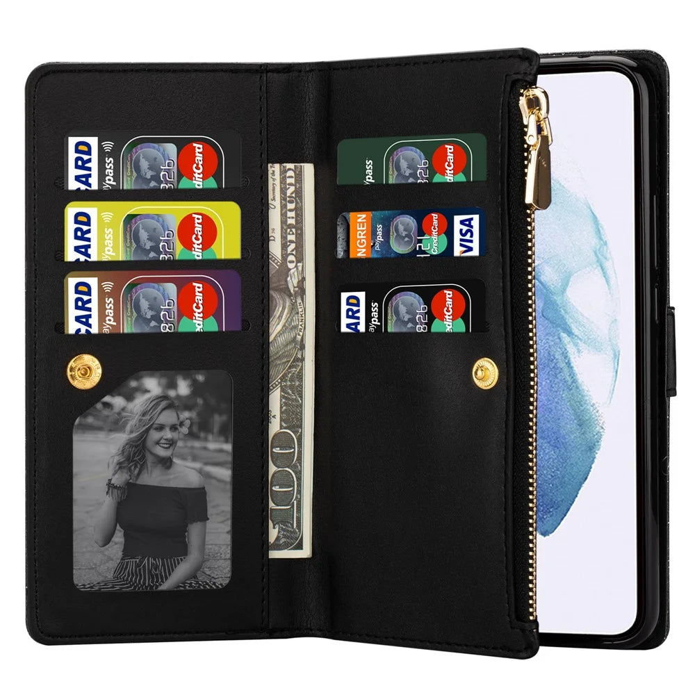 For Samsung Galaxy S25 Ultra Case Starry Sky Carving Leather Wallet Phone Cover - Black - 4