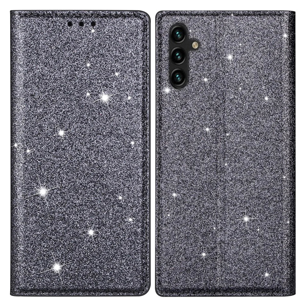 For Samsung Galaxy S25+ Case Glittery PU Leather+TPU Card Slot Phone Cover - Grey - 1