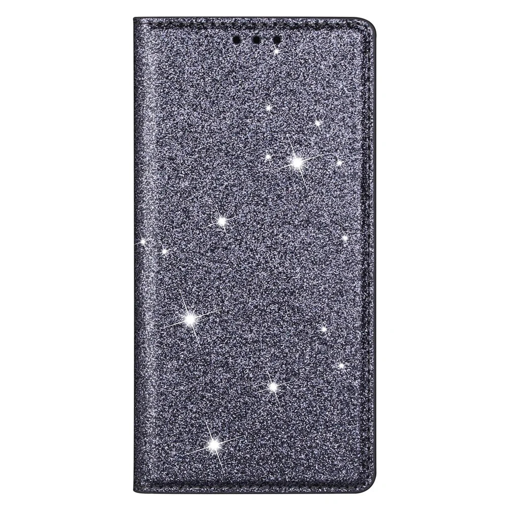 For Samsung Galaxy S25+ Case Glittery PU Leather+TPU Card Slot Phone Cover - Grey - 6